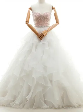 White Ball Gown Chiffon Sweetheart Neck With Beading Wedding Dress