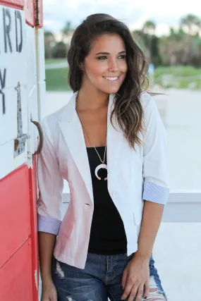 White Blazer with 3/4 Pinstripe Cuff