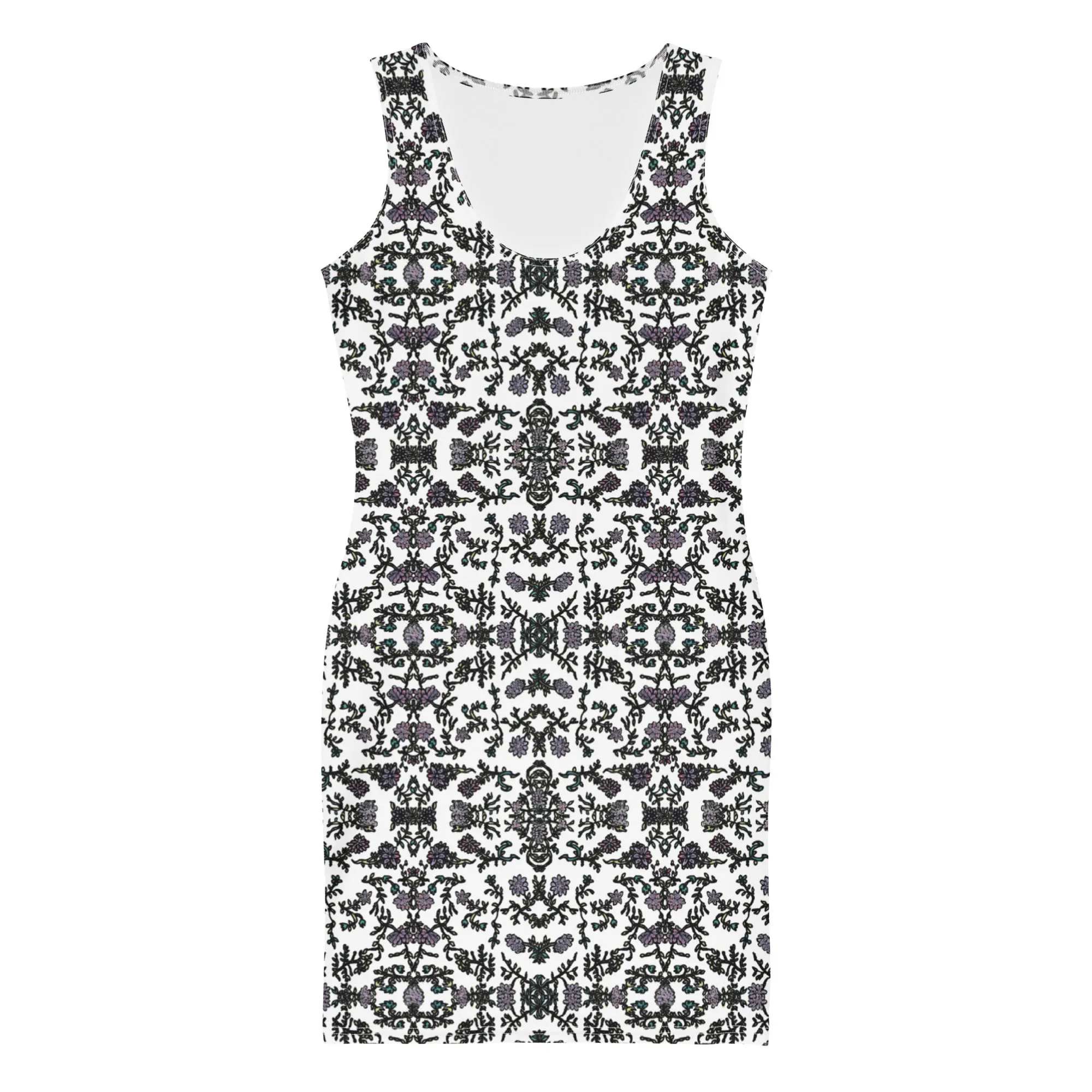 White Floral Print Dress, Flower Print Classic Tank Sleeveless Comfy Dress- Made in USA/EU/MX