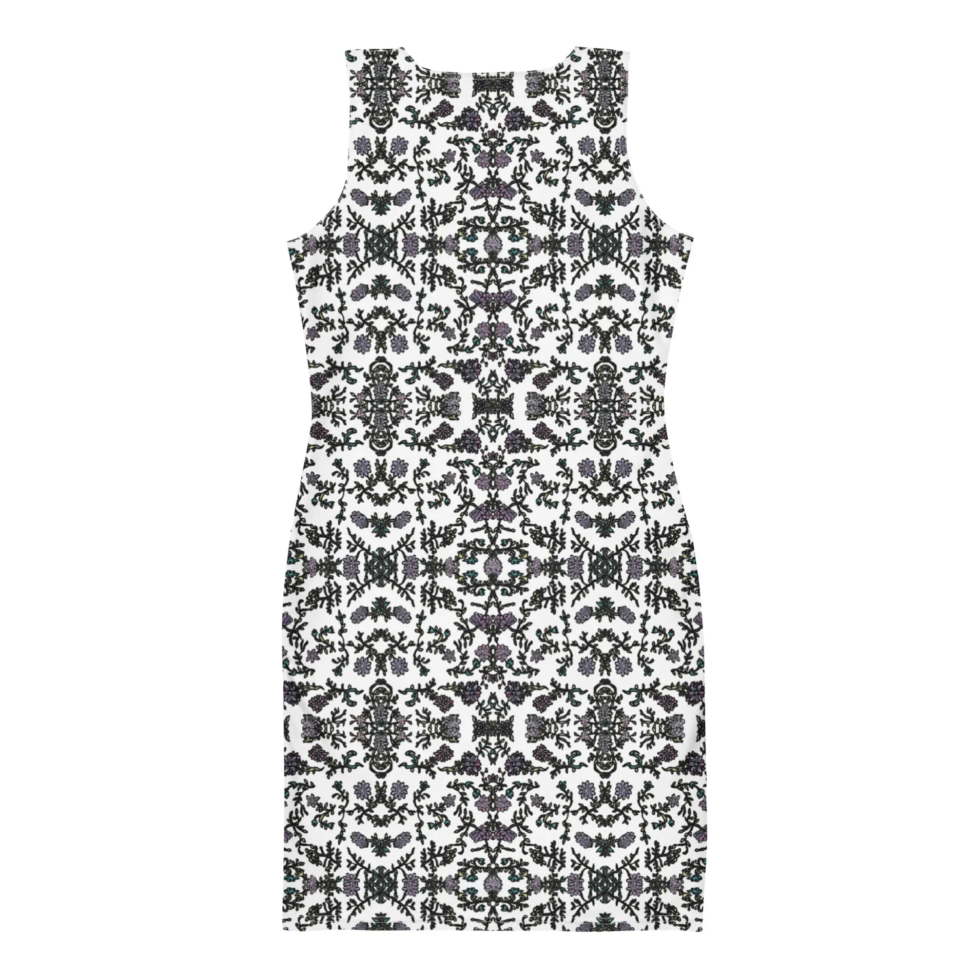 White Floral Print Dress, Flower Print Classic Tank Sleeveless Comfy Dress- Made in USA/EU/MX