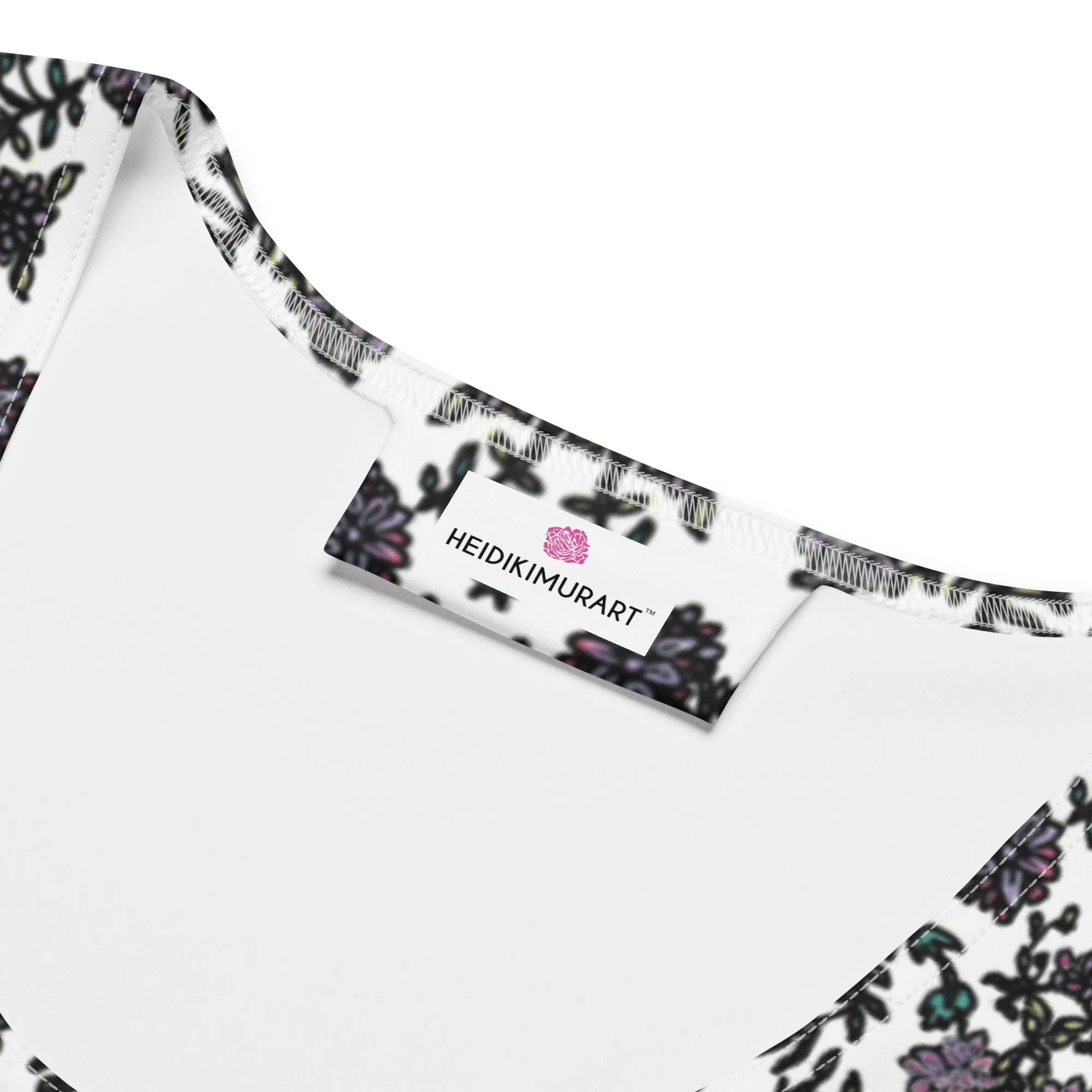 White Floral Print Dress, Flower Print Classic Tank Sleeveless Comfy Dress- Made in USA/EU/MX