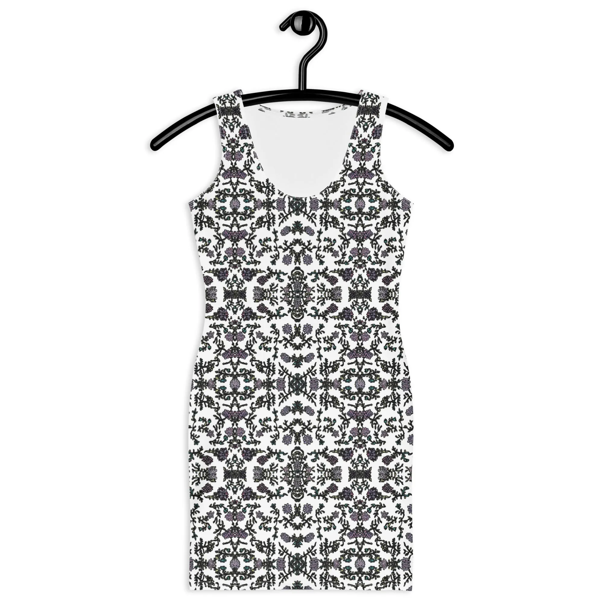 White Floral Print Dress, Flower Print Classic Tank Sleeveless Comfy Dress- Made in USA/EU/MX