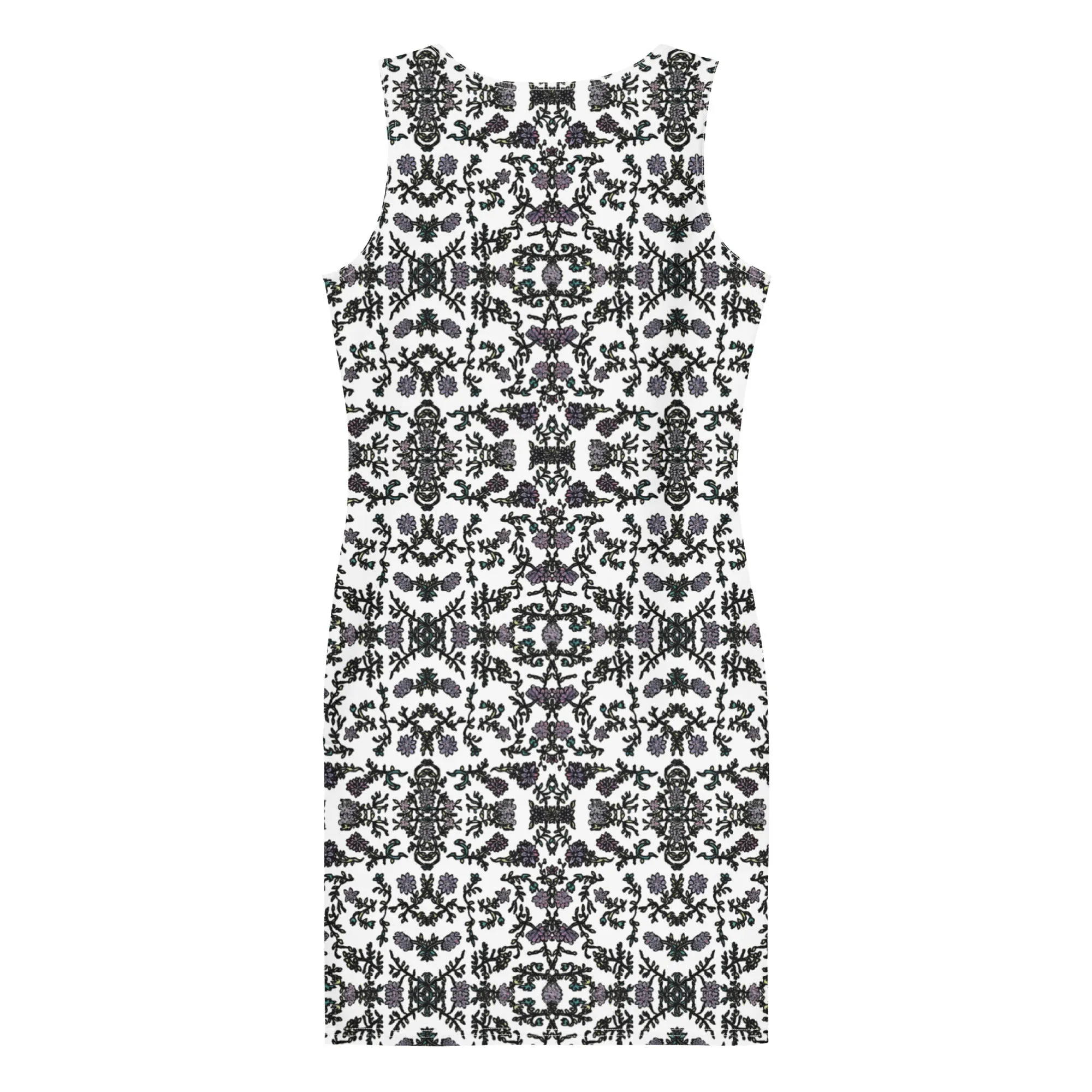 White Floral Print Dress, Flower Print Classic Tank Sleeveless Comfy Dress- Made in USA/EU/MX