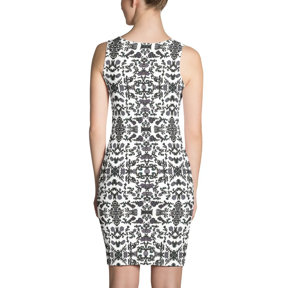 White Floral Print Dress, Flower Print Classic Tank Sleeveless Comfy Dress- Made in USA/EU/MX