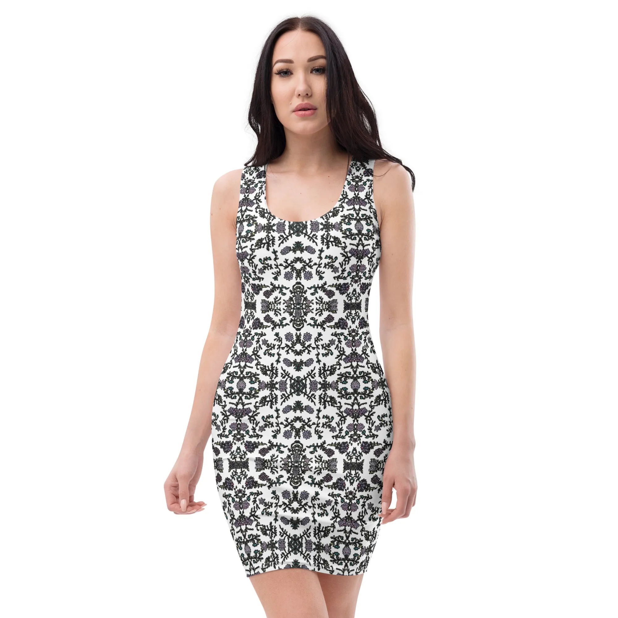 White Floral Print Dress, Flower Print Classic Tank Sleeveless Comfy Dress- Made in USA/EU/MX