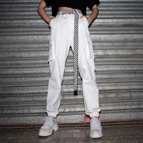White High Waist Loose Elastic Ankle Pants