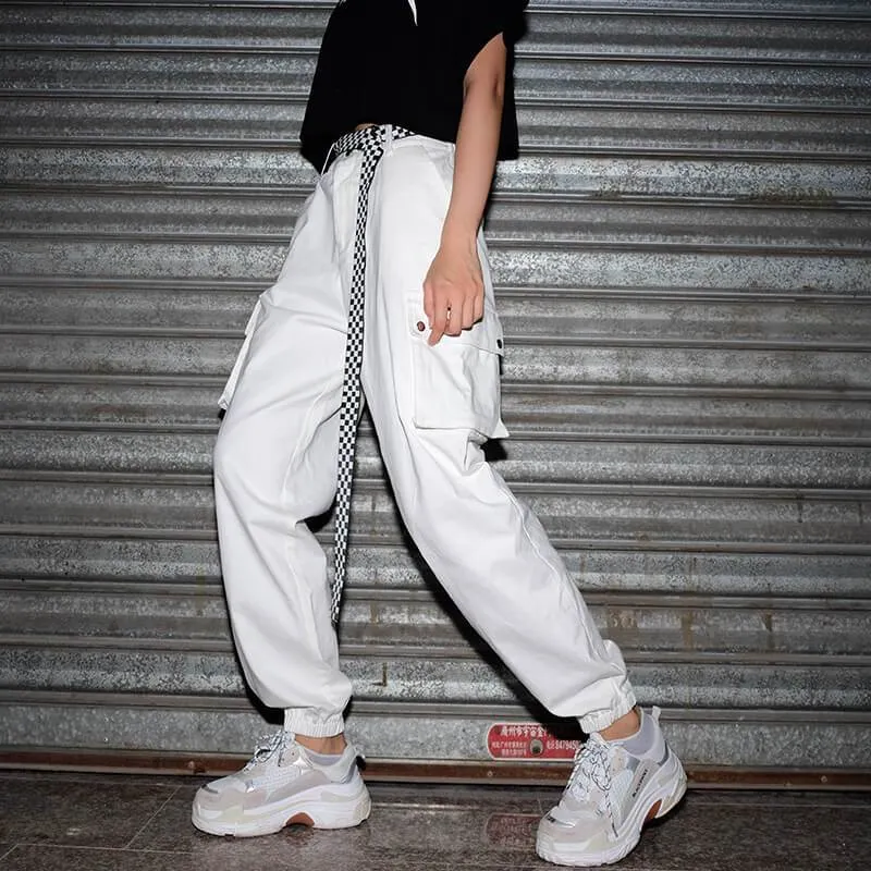 White High Waist Loose Elastic Ankle Pants