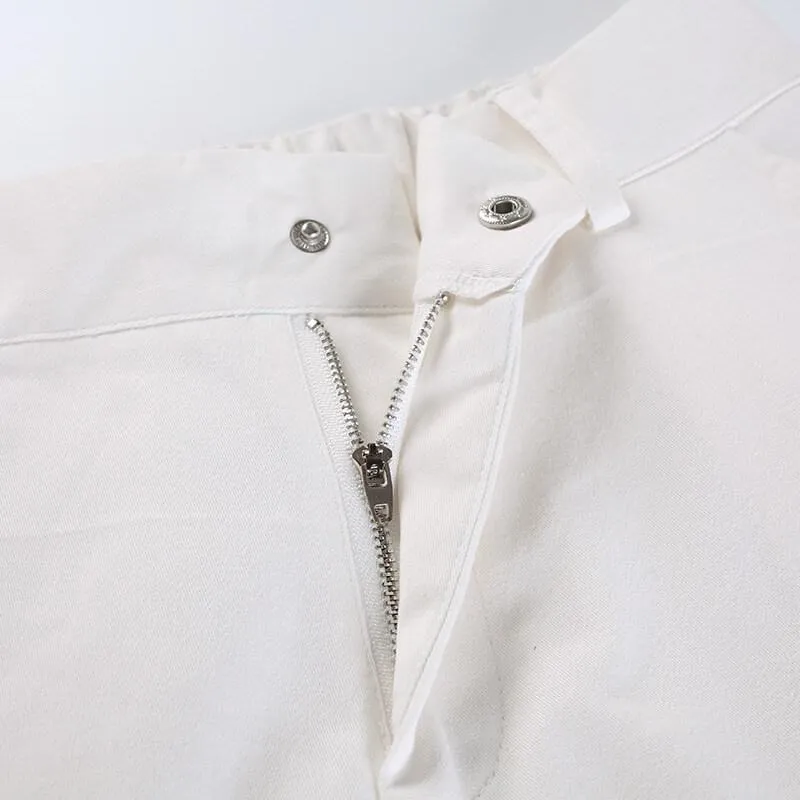 White High Waist Loose Elastic Ankle Pants