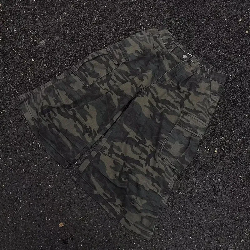 Wiaofellas  -  fall outfits Camouflage Work Men Shorts Cargo Darkwear Pocket Design Casual New Fashion Male Wide Leg Trousers