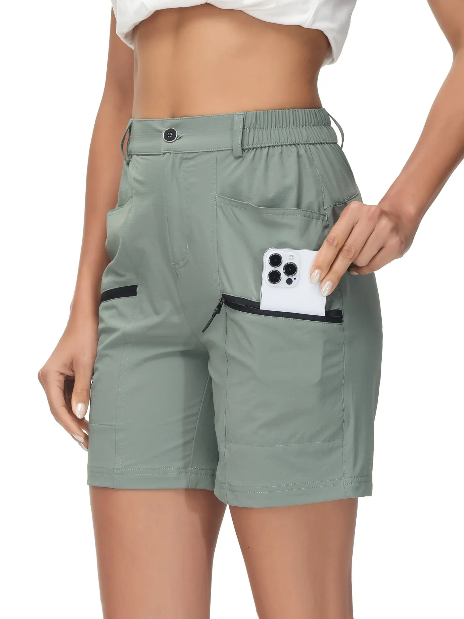 Women's Hiking Cargo Shorts Quick Dry Nylon Shorts Summer Travel Active Golf Shorts with 6 Pockets Water Resistant Light Khaki S