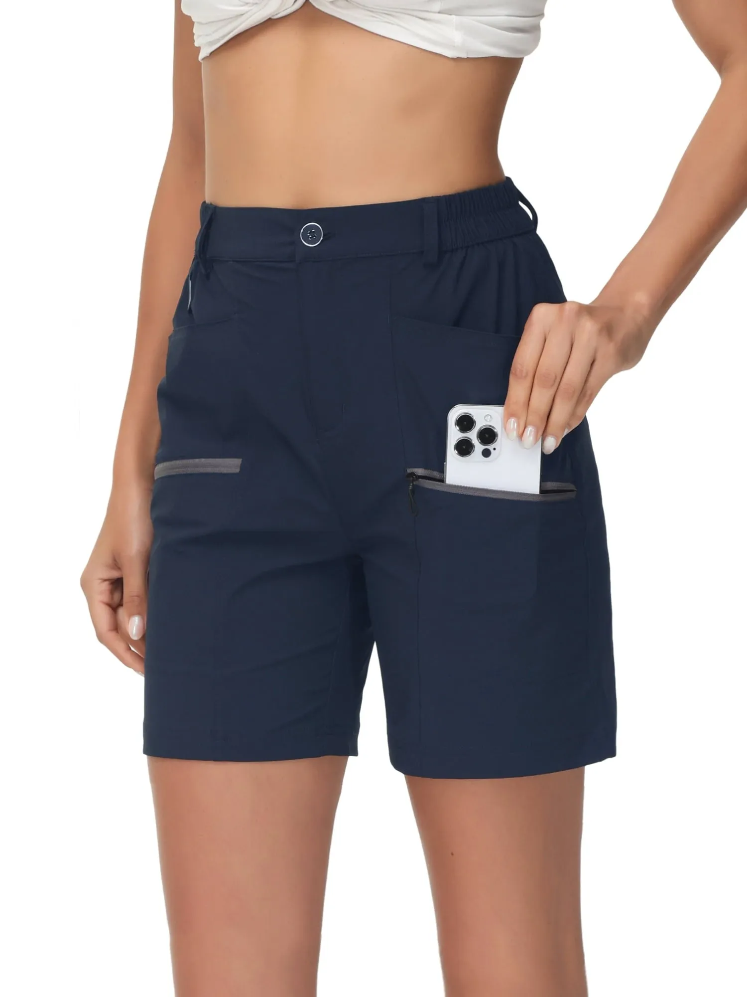 Women's Hiking Cargo Shorts Quick Dry Nylon Shorts Summer Travel Active Golf Shorts with 6 Pockets Water Resistant Light Khaki S