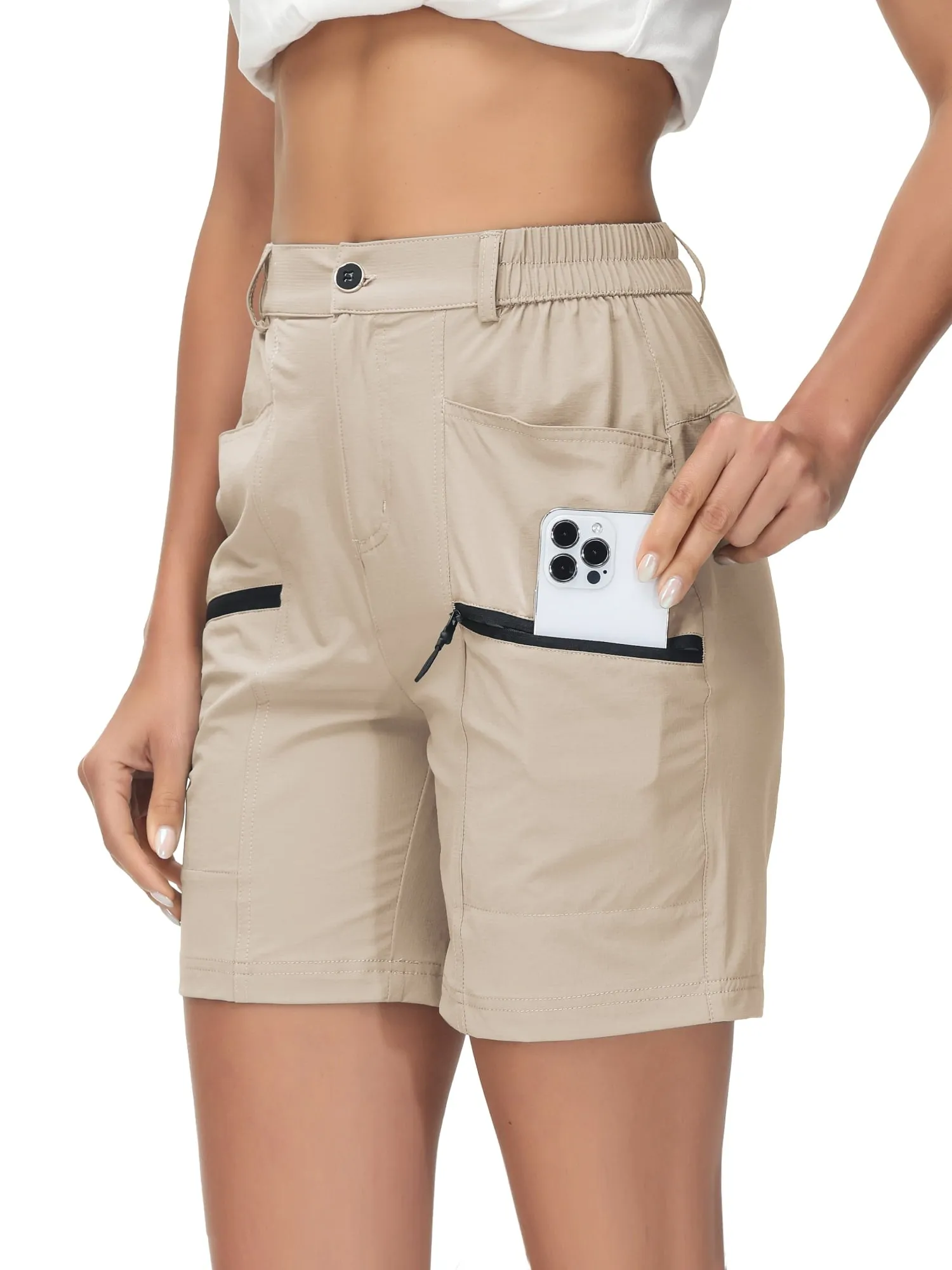 Women's Hiking Cargo Shorts Quick Dry Nylon Shorts Summer Travel Active Golf Shorts with 6 Pockets Water Resistant Light Khaki S