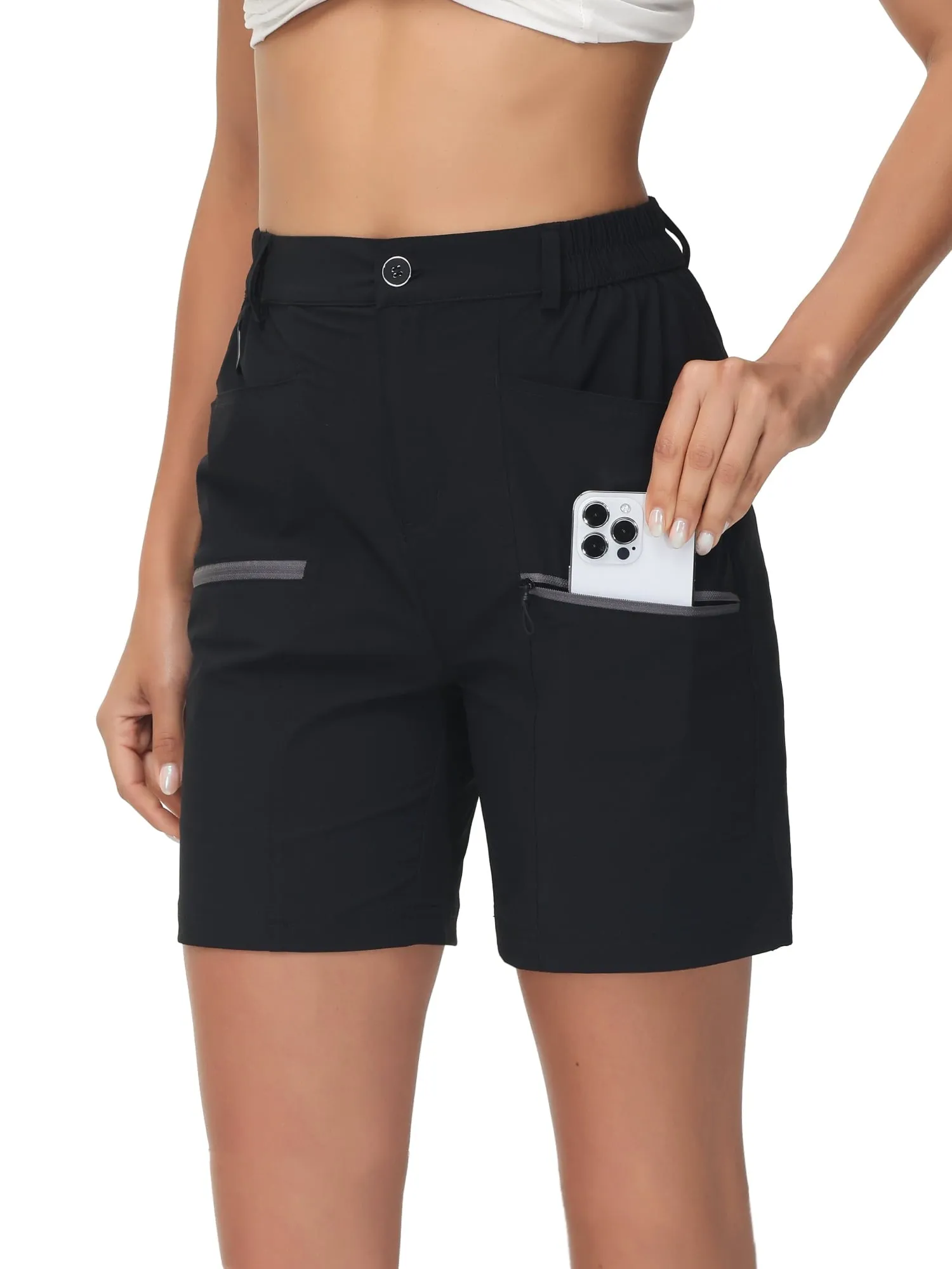 Women's Hiking Cargo Shorts Quick Dry Nylon Shorts Summer Travel Active Golf Shorts with 6 Pockets Water Resistant Light Khaki S