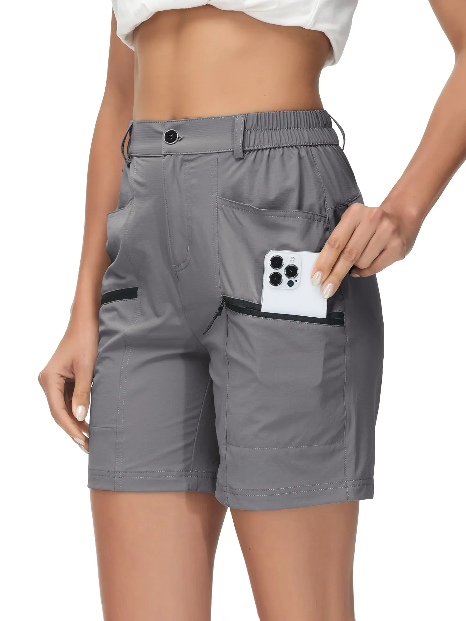Women's Hiking Cargo Shorts Quick Dry Nylon Shorts Summer Travel Active Golf Shorts with 6 Pockets Water Resistant Light Khaki S