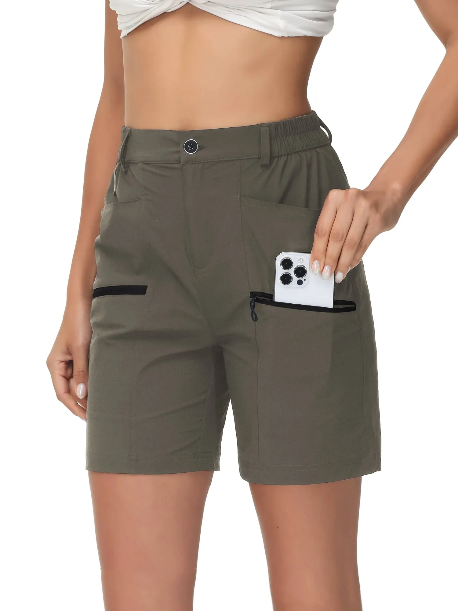 Women's Hiking Cargo Shorts Quick Dry Nylon Shorts Summer Travel Active Golf Shorts with 6 Pockets Water Resistant Light Khaki S