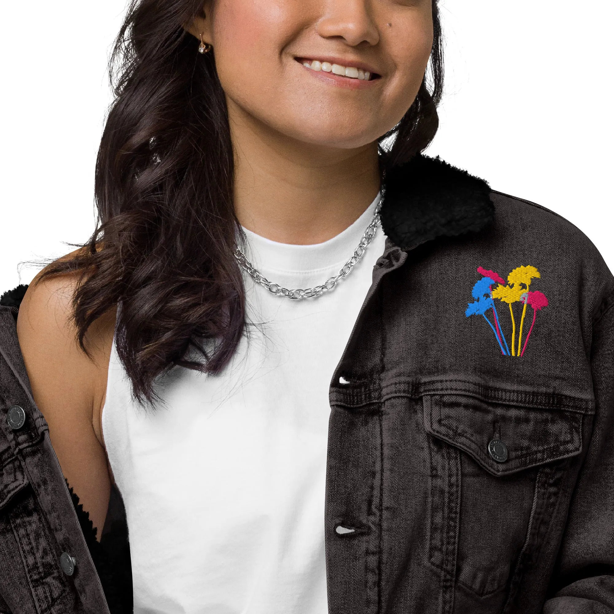 YOUR FLOWERS Unisex Denim Sherpa Jacket