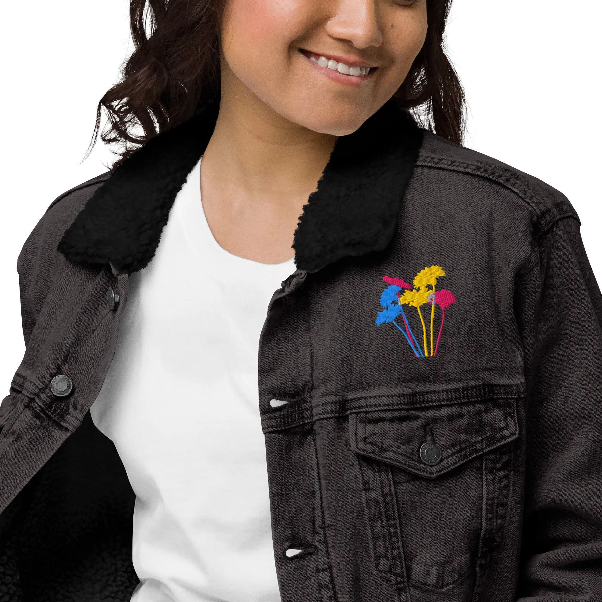 YOUR FLOWERS Unisex Denim Sherpa Jacket